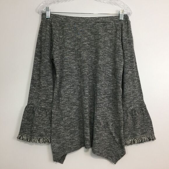 (M5) THML Womens Sweater Knit Top Size M Elastic Off Shoulder Frayed Bell Sleeve - Picture 4 of 6